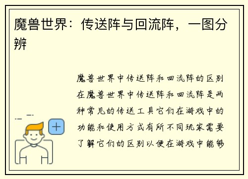 魔兽世界：传送阵与回流阵，一图分辨